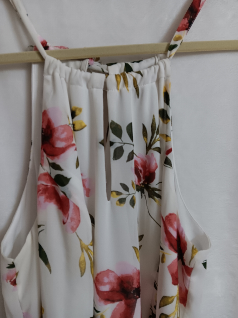 White Maxi Dress with Pink Floral Print - Picture 3 of 6